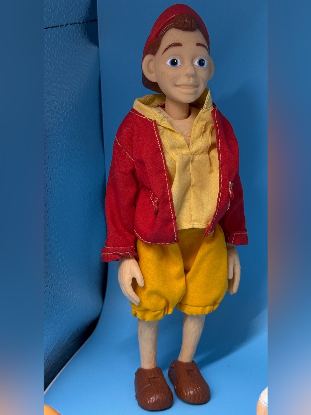 1996 Equity Toys Pinocchio doll featuring a jointed body with a distinctive wood